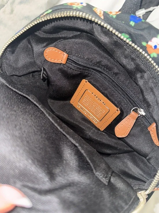 COACH Black Floral Mini Backpack with Fox Patch and Sunflower Accents - Picture 4 of 5